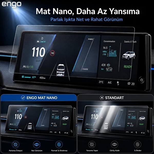 Engo Renault Scenic E-Tech Mat Ekran Koruyucu Gösterge 12.3 inç