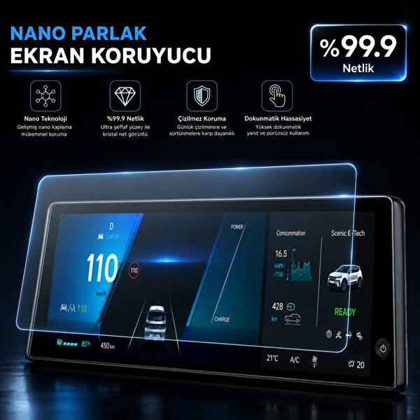 Engo Renault Scenic E-Tech Ekran Koruyucu Dijital Gösterge 12.3 inç