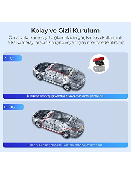 Azdome M550H 3 Kameralı 4K+2K+1K Çift Starvis 2 Araç Kamerası