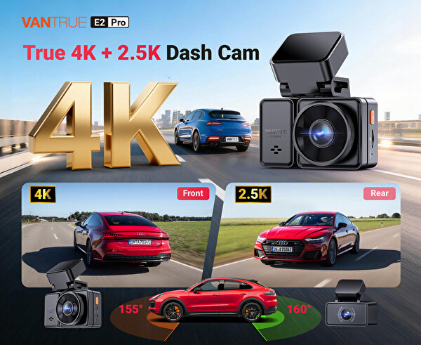 Vantrue Element2 Pro 4K UHD + 2.5K QHD 5GHz Wi-Fi Araç İçi Kamera