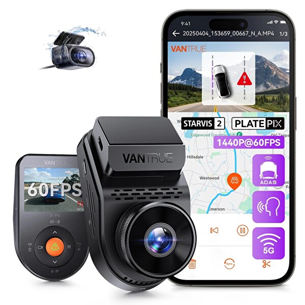 Vantrue Sonnet1 Pro QHD 60fps Wi-Fi 2 Kameralı Araç Kamerası