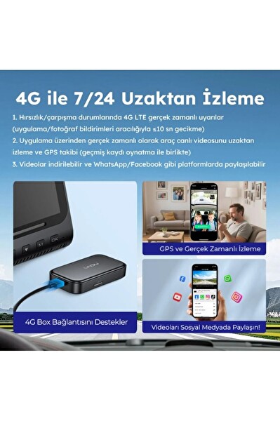 Lingdu V820 4K Sony Starvis 2 4K + FHD Çift Sony Kamera GPS Opsiyonel 4G Uzaktan İzleme ADAS 3” Ekran Araç Kamerası