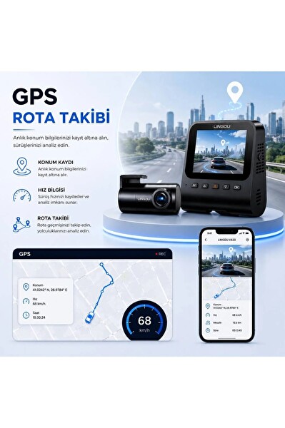 Lingdu V620 4K 4K + FHD Çift Kamera ADAS WiFi 6 GPS Hareket ve Darbe Algılama Araç Kamerası