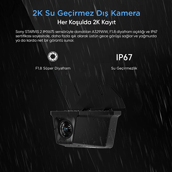 Viofo A329WW 3 Kanal 4K Ön Çift 2K IP67 Su Geçirmez Dış Kamera Sony STARVIS 2 HDR WiFi 6 GPS Kamyon Tır Araç Kamerası
