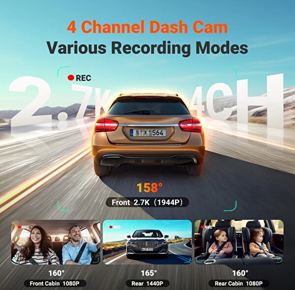 Vantrue Nexus 5S N5S 2.7K QHD 4 Kameralı 2 Araç Kamerası