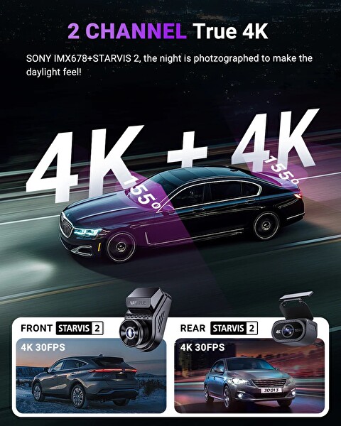 Vantrue S1 Pro Max 4k+4k UHD Ön Arka Çift Kameralı Ai Destekli Araç Kamerası