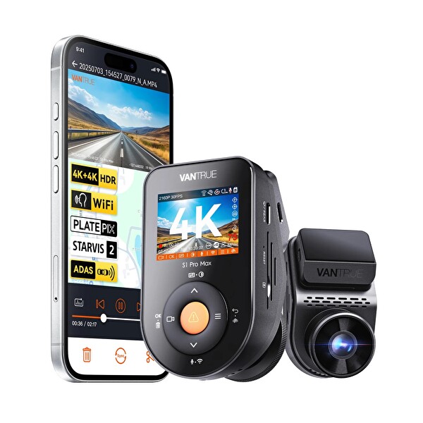 Vantrue S1 Pro Max 4k+4k UHD Ön Arka Çift Kameralı Ai Destekli Araç Kamerası