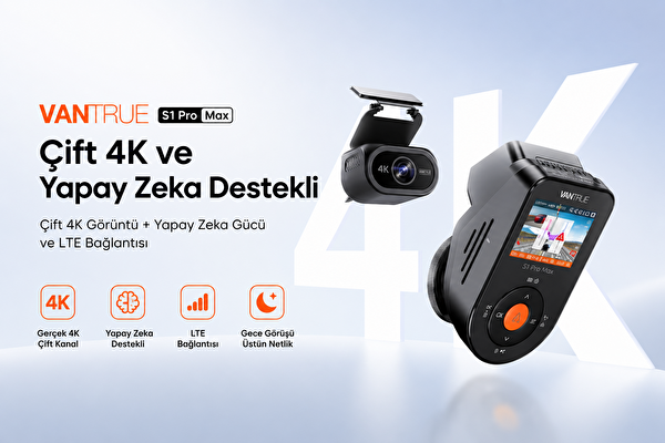 Vantrue S1 Pro Max 4k+4k UHD Ön Arka Çift Kameralı Ai Destekli Araç Kamerası