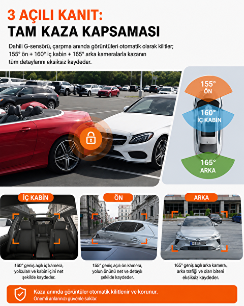 Vantrue Nexus 4 Pro S 3 Kameralı 4K UHD Wi-Fi GPS Araç Kamerası