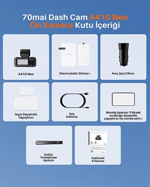 70Mai Dash Cam A410 Neo Araç İçi Güvenlik Kamerası Ön Kamera