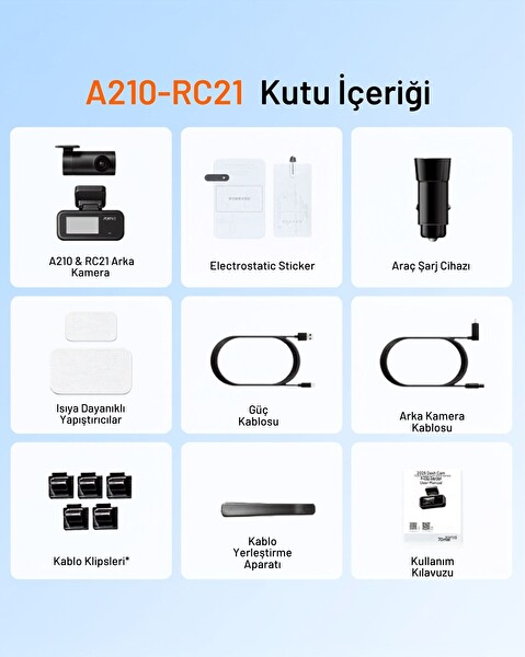 70Mai A210 Ön Araç Kamerası - RC21 Arka Görüş Kamerası Seti
