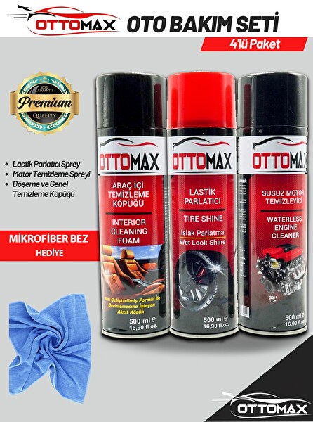Ottomax Oto Temizlik Seti Lastik Parlatıcı Motor Temizleyici Detay Temizlik Köpüğü 4 Parça