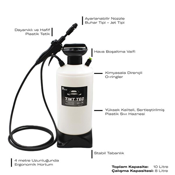 Epoca TINT TEC 10 PPF Folyo Cam Filmi Uygulamaları İçin Basınçlı Pompa 10 Litre - Siyah-Beyaz