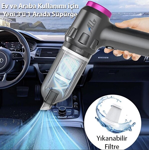 Ally 14000Pa Güçlü Portatif 2 Kademeli Taşınabilir Vakumlu Kablosuz Üflemeli Mini Araç Süpürgesi