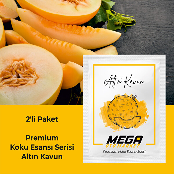 Mega Oto Market 2'li Paket Araba Havalandırma Klima Koku Klipsi Yedek Kartuş Pedi 5 Ad. Premium Altın Kavun