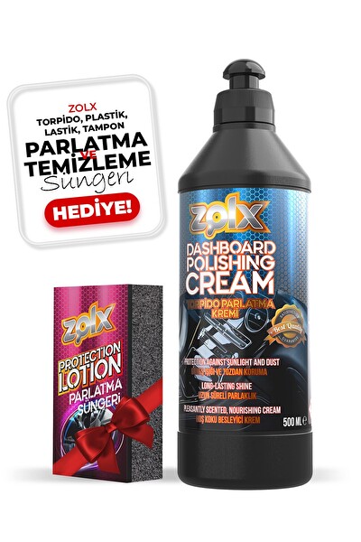 Zolx Torpido Plastik Parlatıcı Bakım Kremi Tüm Araçlar İçin 500 ML - Sünger