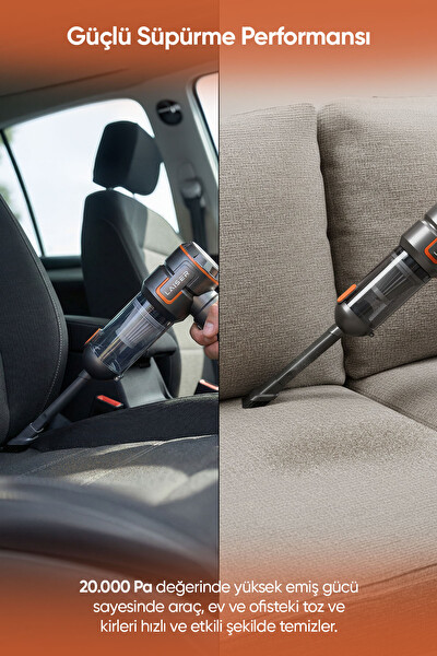 Laiser VT-120 5 in 1 20000 Pa Güç Değiştirilebilir 2 Bataryalı Powerbank ve Led Işıklı Kablosuz Araç Süpürgesi
