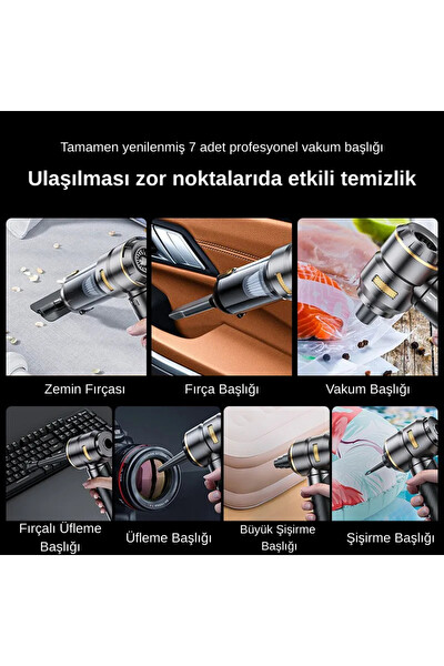 Başkenttekno 20.000 Pa Güçlü Çekim 3 Hepa Fitreli Çantalı Kablosuz Araç El Süpürgesi