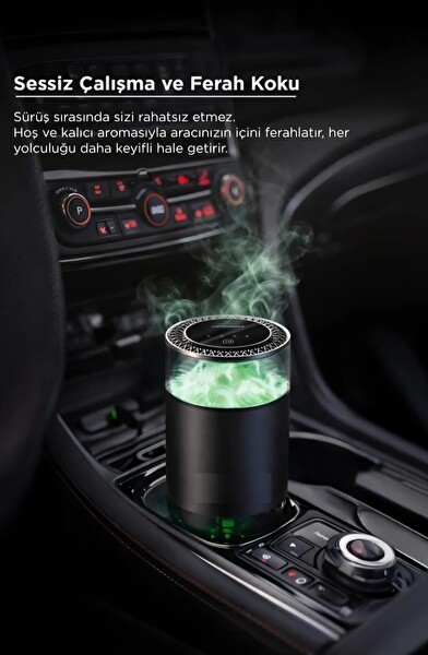 Başkenttekno Araç İçi Aroma Difüzörü Hava Nemlendirici Rgb Işıklı Şarjlı Oda ve Araba Kokusu Yeşil TCF01