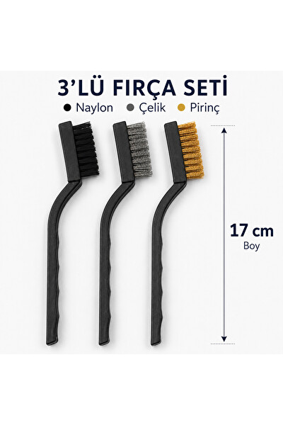 Piyatech 3'lü Çelik Pirinç ve Naylon Çok Amaçlı Detay ve Kablo Temizleme Fırçası Mini Tel Fırça Seti
