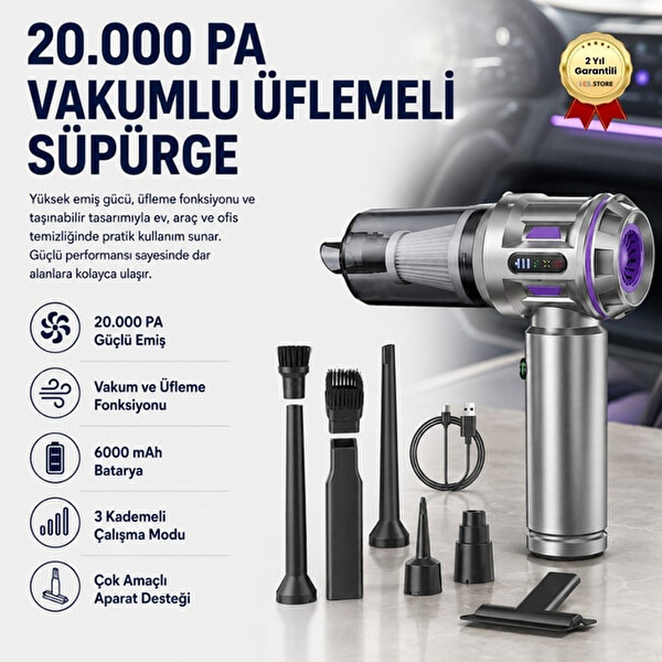 Hzl Store 20000 Pa 6000 mAh Ev Araba Ofis Süpürgesi