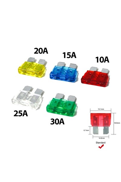 Mega Oto Market Standart Bıçak Sigorta 10-15-20-25-30 Amper 20 Adet