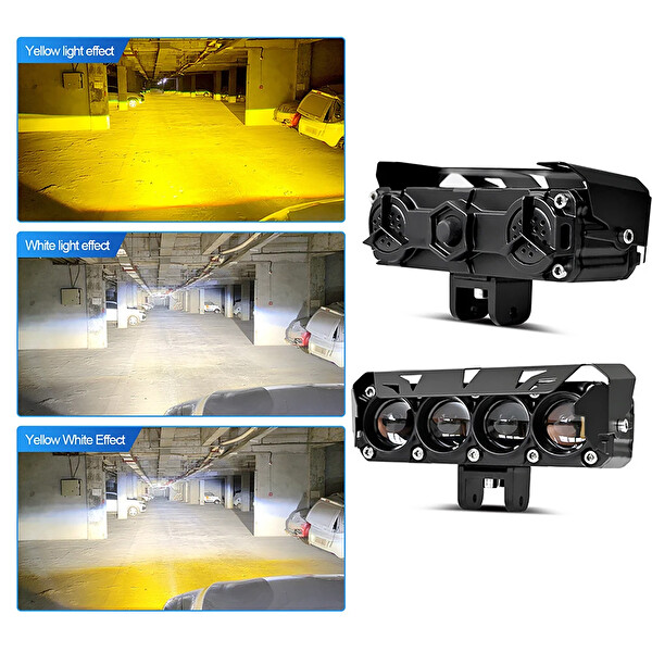 Mega Oto Market Sarı-Beyaz Projektör Lens Dikdörtgen Baykuş Led Off Road Lamba Motosiklet ve İş Makinesi Projektörü 12V-85V