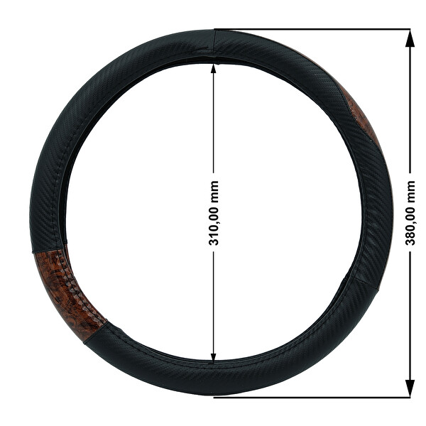 Mega Oto Market Oto Geçme Direksiyon Kılıfı Karbon Desenli Ahşap Detaylı Suni Deri Siyah TEQ-009BK/BR