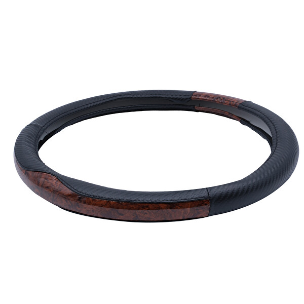 Mega Oto Market Oto Geçme Direksiyon Kılıfı Karbon Desenli Ahşap Detaylı Suni Deri Siyah TEQ-009BK/BR