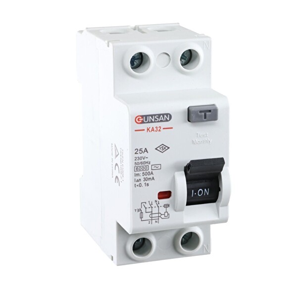 Günsan Valta Kaçak Akım Rölesi AC Tip 6kA 30mA 25A 1 Kutup - Nötr