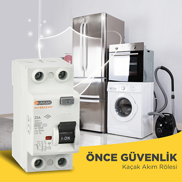 Günsan Valta Kaçak Akım Rölesi AC Tip 6kA 30mA 25A 1 Kutup - Nötr