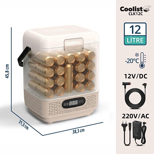 Coolist CLK12C 12-24Volt- 220Volt 12 L Taşınabilir Kompresörlü Oto Buzdolabı