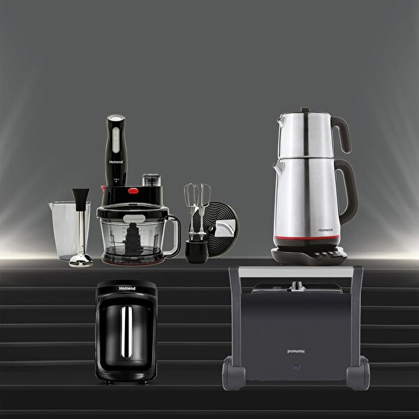 Premium 4'lü Elektrikli Çeyiz Seti Tost - Kahve - Çay Makinesi ve Blender Seti Siyah