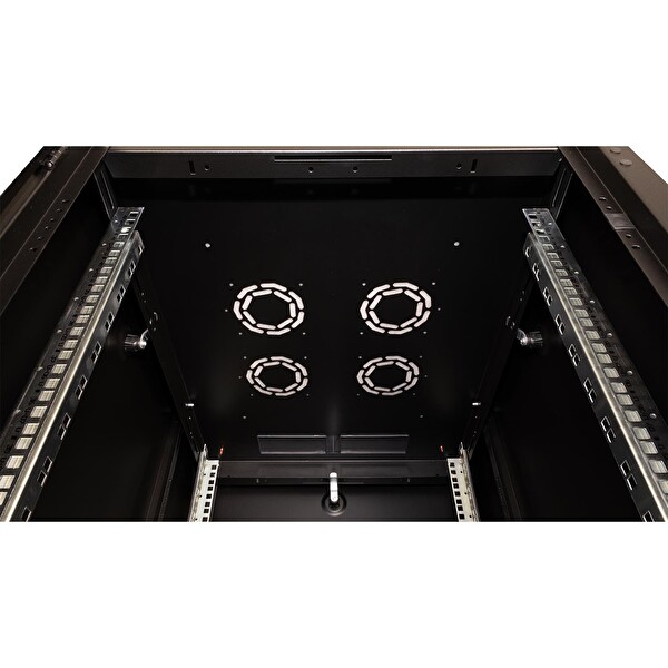 Lande Demonte 42U 600x800 Hyperline Dikili Tip Rack Kabinet Siyah - Ön Cam Kapak Tekerlekli