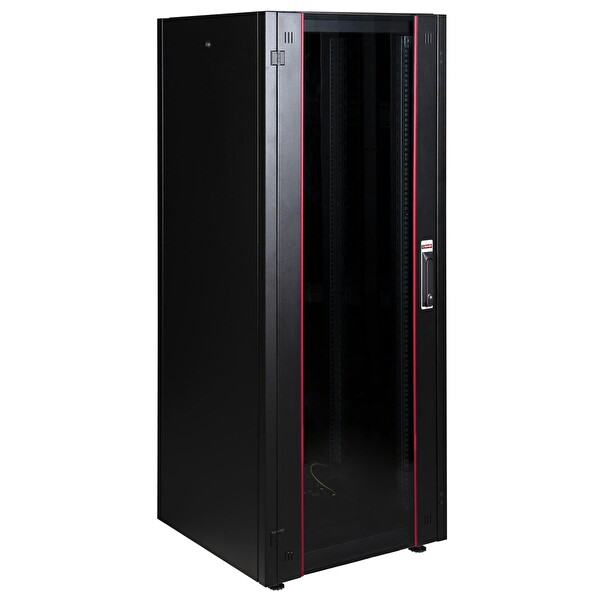 Lande 36U 600x600 Hyperline Dikili Tip Rack Kabinet Siyah - Ön Cam Kapak Tekerlekli