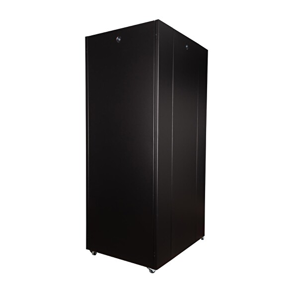 Lande 42U 800x1000 Hyperline Dikili Tip Rack Kabinet Siyah - Ön Cam Kapak Tekerlekli