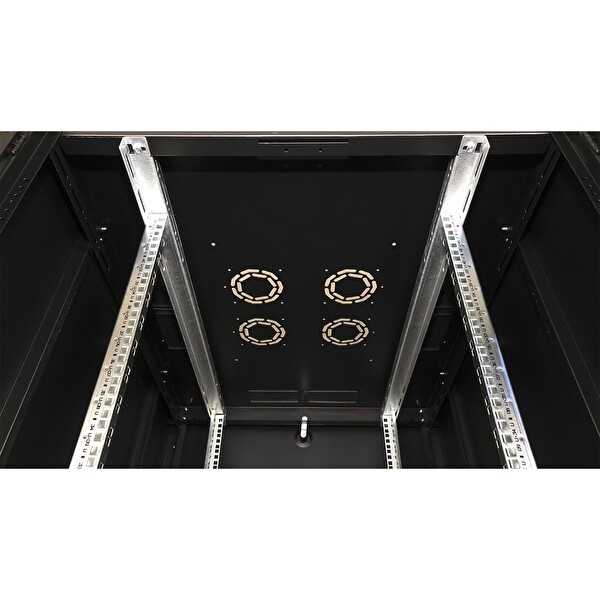 Lande 42U 800x1000 Hyperline Dikili Tip Rack Kabinet Siyah - Ön Cam Kapak Tekerlekli