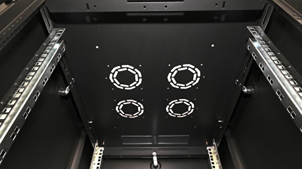 Lande Demonte 26U 600x800 Hyperline Dikili Tip Rack Kabinet Siyah Ön Cam Kapak Tekerlekli