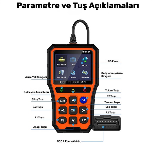 NPO NPC529 Türkçe OBDII/EOBD+CAN Modlu Araç Arıza Tespit Silme Cihazı