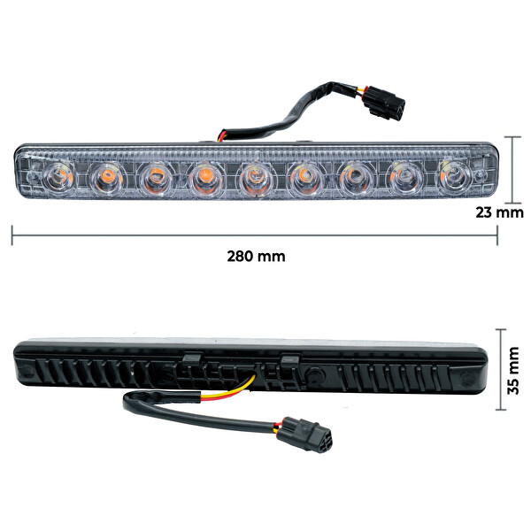 Mega Oto Market 12V 9 Ledli 36W Beyaz Gündüz Ledi - Sarı Sinyalli IP4 Metal Kasa