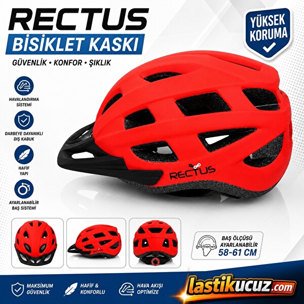 Rectus Y-48 Yetişkin Bisiklet Kaskı Vizörlü LED Işıklı Kırmızı 58-61 CM