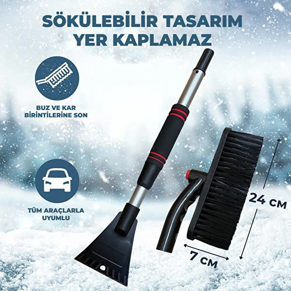 Mega Oto Market 85 CM Buz Kırıcı Araç Kar Temizleme Fırçası Kırmızı