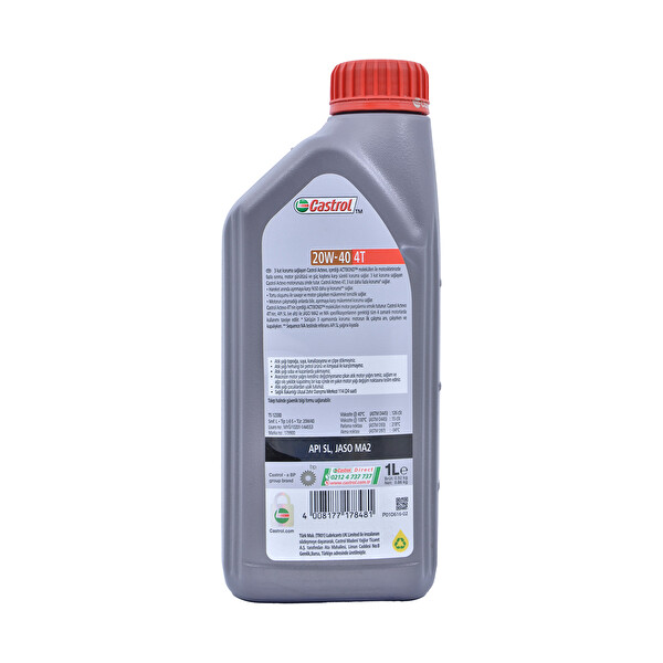 Castrol Actevo 4T 20W-40 4 Zamanlı Motosiklet Motor Yağı 1 L JASO MA2