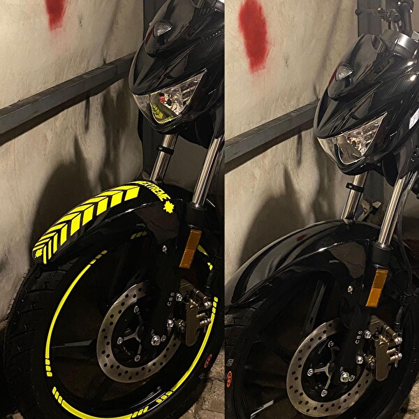 Çınar Extreme Floresan Sarı İç Dış Jant Şeridi Kask ve Çamurluk Moto Rider 4'lü Sticker Seti