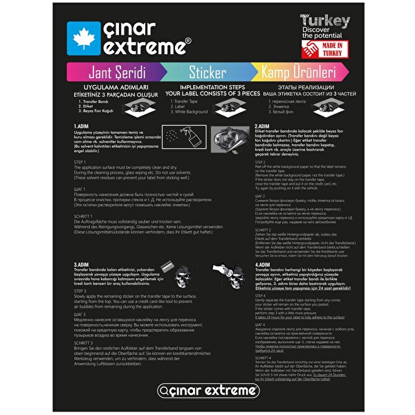 Çınar Extreme Reflektif Mavi Damalı Kask Motosiklet Sticker Takımı