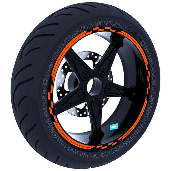 Çınar Extreme Moto Gp Yarış Bayraklı Alev Turuncusu Jant Şeridi Sticker
