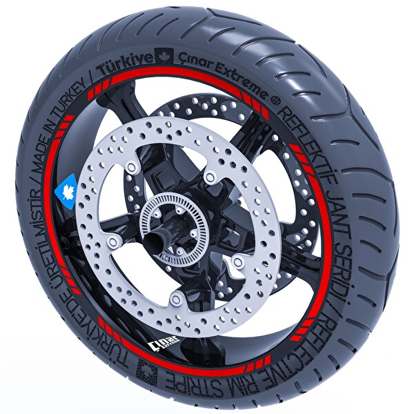 Reflektif Kırmızı 4 Parçalı Kesikli Jant Şeridi Sticker