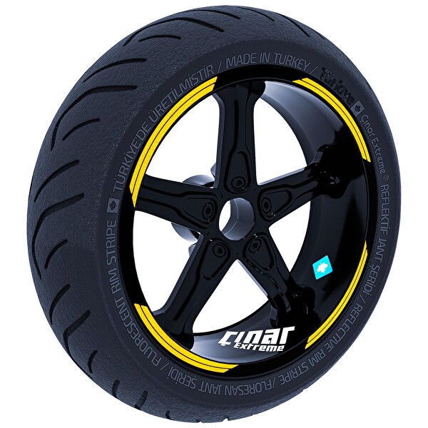 Double Stripe Tasarımlı Reflektif Sarı Jant Şeridi Sticker