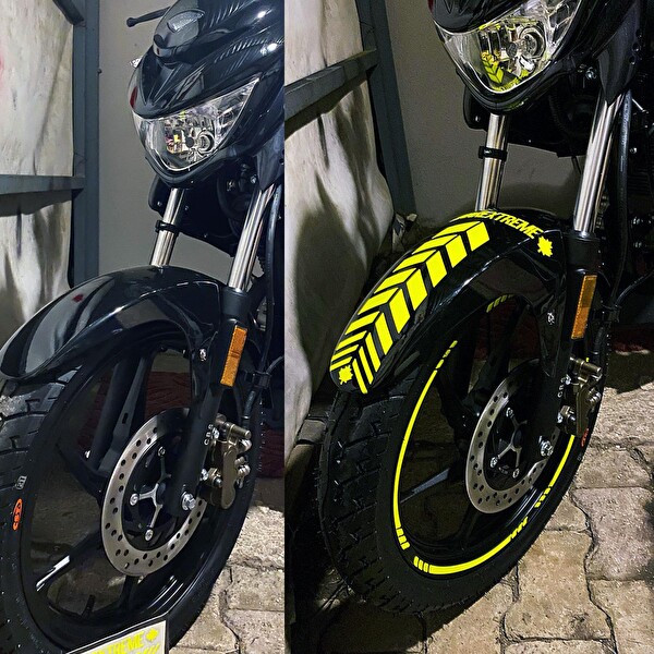Çınar Extreme Floresan Sarı 4 Parçalı Kesikli Jant Şeridi Sticker