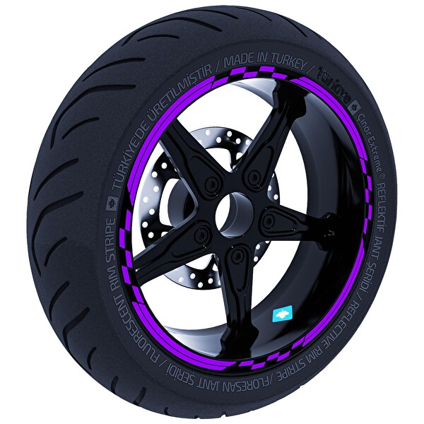 Çınar Extreme Moto Gp Yarış Bayraklı Patlıcan Moru Jant Şeridi Sticker